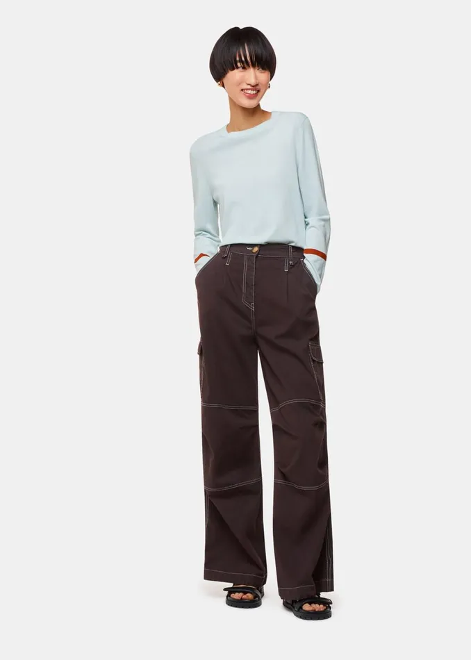 Women Knitwear and Cashmere Whistles Pale Blue Stripe Sleeve Detail Crew