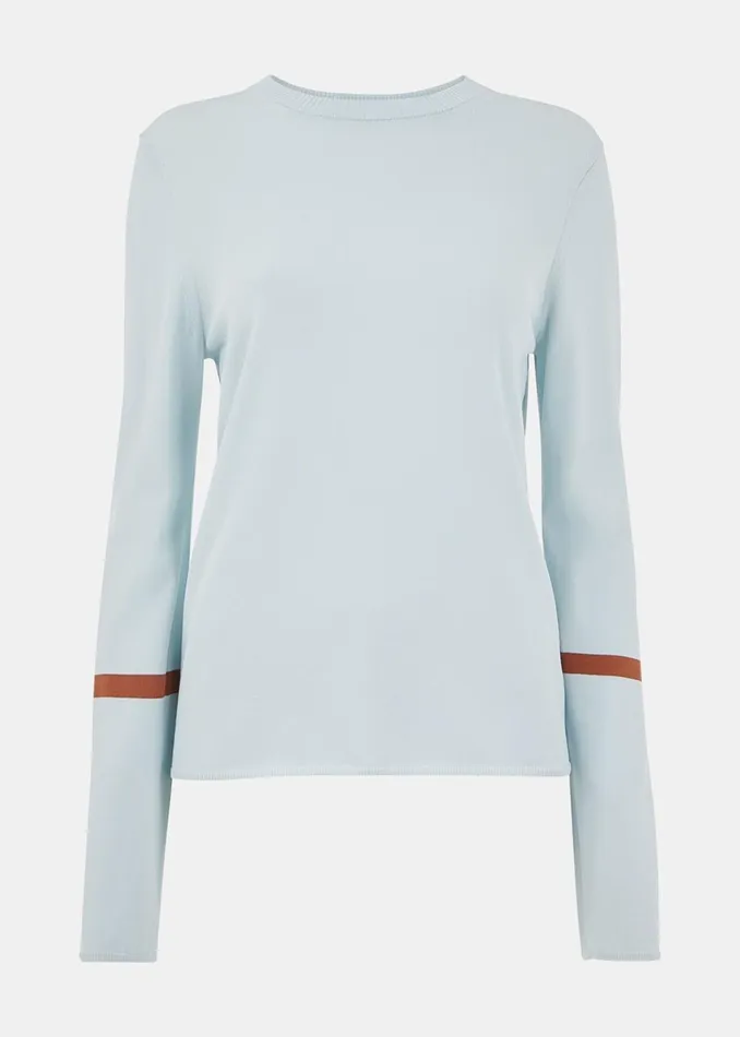 Women Knitwear and Cashmere Whistles Pale Blue Stripe Sleeve Detail Crew