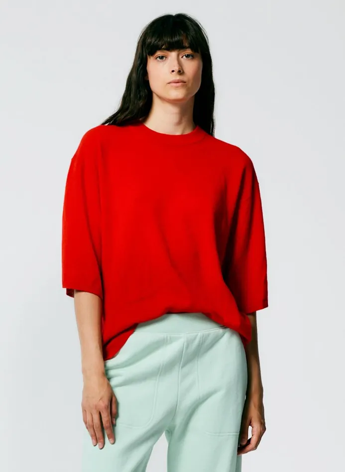 Women Knitwear and Sweatshirts Tibi Feather Weight Cashmere Oversized Easy TShirt Red Women Knitwear and Sweatshirts Tibi Feather Weight Cashmere Oversized Easy TShirt Red