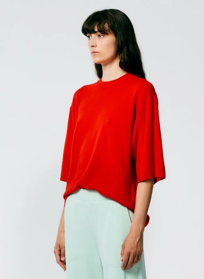 Women Knitwear and Sweatshirts Tibi Feather Weight Cashmere Oversized Easy TShirt Red