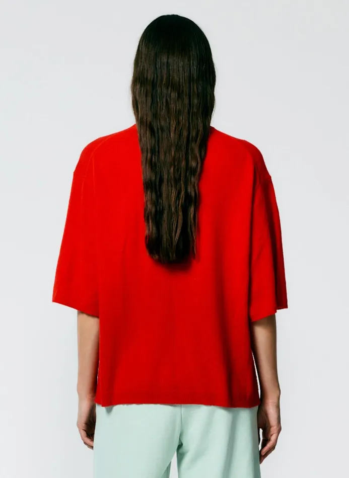 Women Knitwear and Sweatshirts Tibi Feather Weight Cashmere Oversized Easy TShirt Red