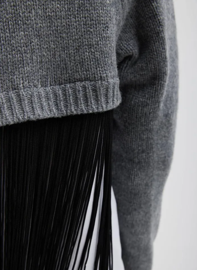 Women Knitwear and Sweatshirts Tibi Soft Sweater Fringed Half Cardigan Charcoal