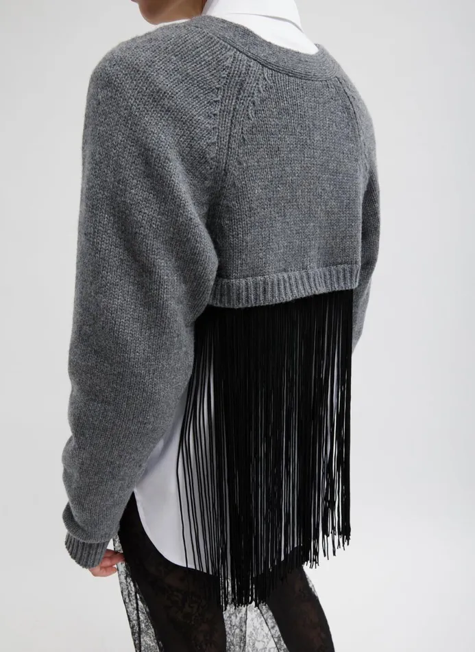 Women Knitwear and Sweatshirts Tibi Soft Sweater Fringed Half Cardigan Charcoal
