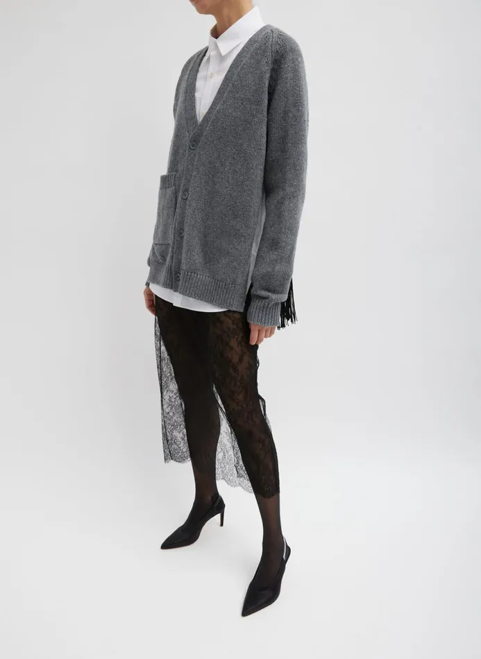 Women Knitwear and Sweatshirts Tibi Soft Sweater Fringed Half Cardigan Charcoal