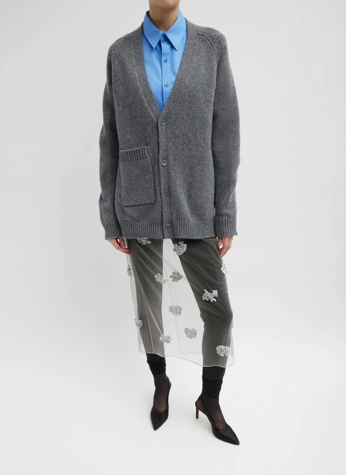 Women Knitwear and Sweatshirts Tibi Soft Sweater Fringed Half Cardigan Charcoal
