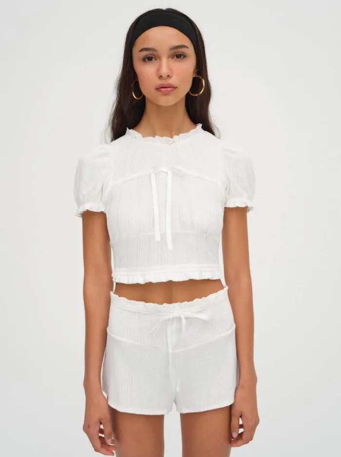 Women Knitwear For Love and Lemons Allison Pointelle Short White Women Knitwear For Love and Lemons Allison Pointelle Short White