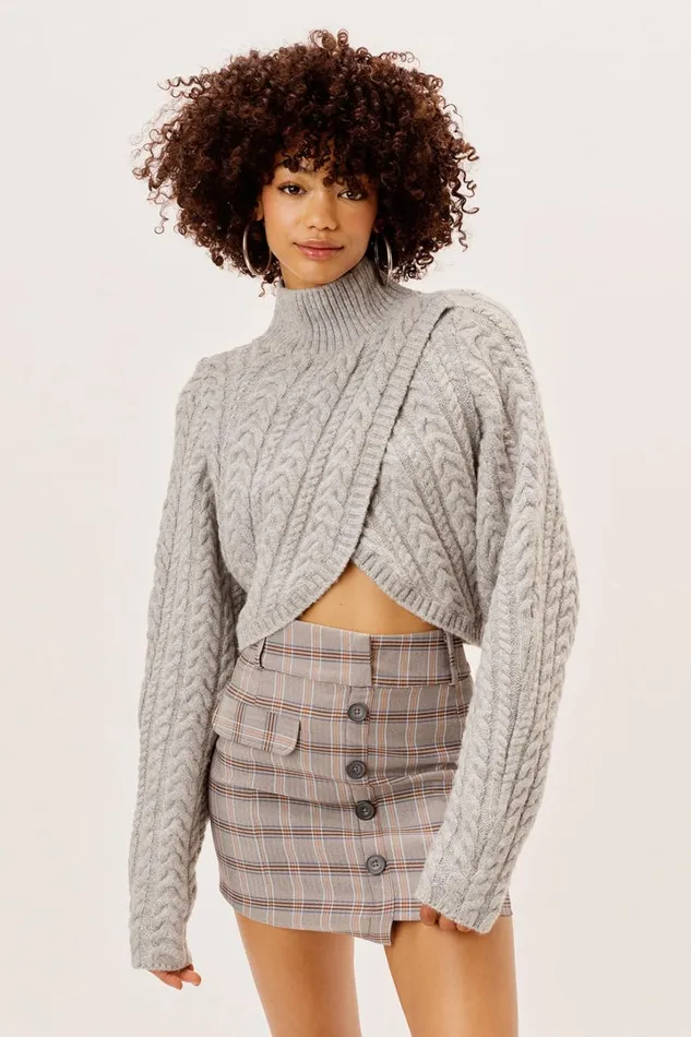 Women Knitwear For Love and Lemons Amelia Cross Front Turtleneck Grey