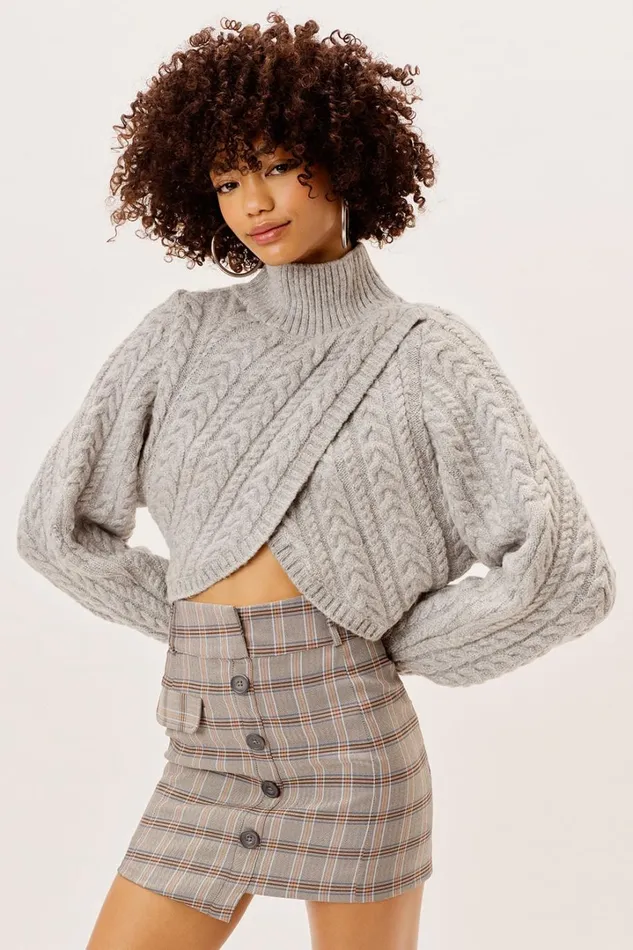 Women Knitwear For Love and Lemons Amelia Cross Front Turtleneck Grey Women Knitwear For Love and Lemons Amelia Cross Front Turtleneck Grey