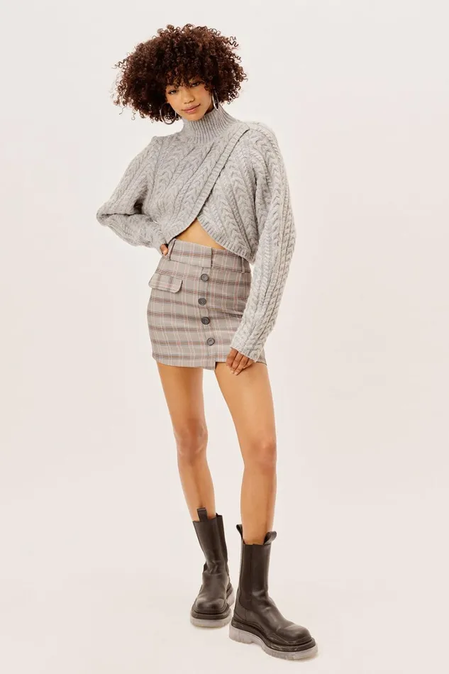 Women Knitwear For Love and Lemons Amelia Cross Front Turtleneck Grey Women Knitwear For Love and Lemons Amelia Cross Front Turtleneck Grey