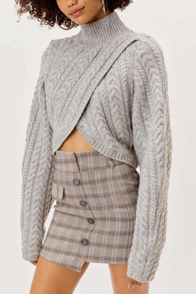 Women Knitwear For Love and Lemons Amelia Cross Front Turtleneck Grey Women Knitwear For Love and Lemons Amelia Cross Front Turtleneck Grey