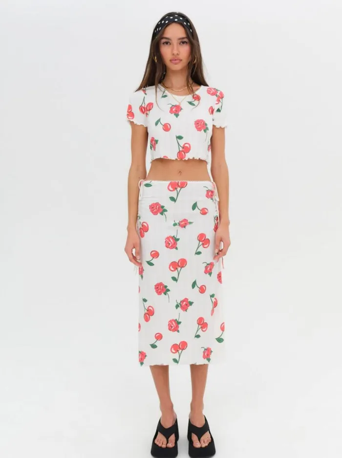 Women Knitwear For Love and Lemons Wilma Midi Skirt White