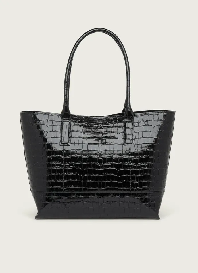 Women Lacey Black CrocEffect Leather Tote Bag LKBennett Tote Bags