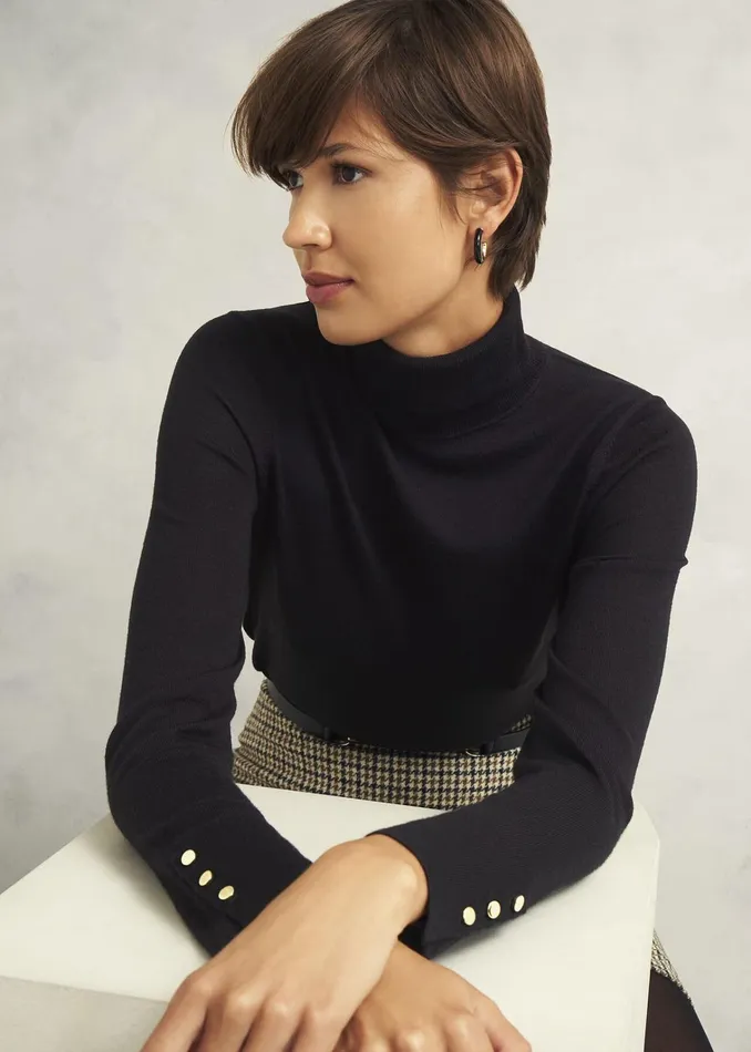 Women Lara Merino Wool Roll Neck Jumper Black Hobbs Jumpers and Cardigans