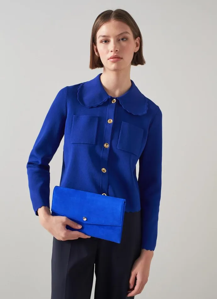 Women Layla Blue Suede Envelope Clutch LKBennett Clutch Bags
