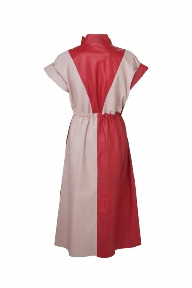 Women Leather DODO BAR OR Paula Dress Red And Pink Combo