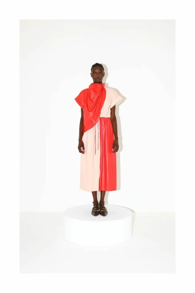 Women Leather DODO BAR OR Paula Dress Red And Pink Combo