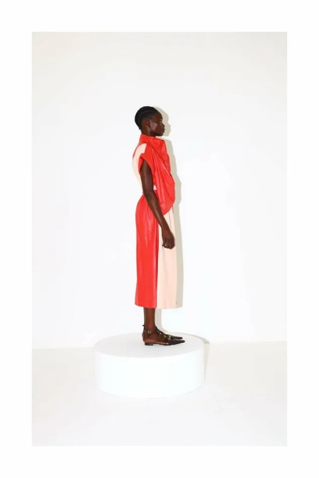 Women Leather DODO BAR OR Paula Dress Red And Pink Combo