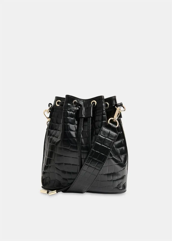 Women Leather Whistles Black Giulia Croc Bucket Bag