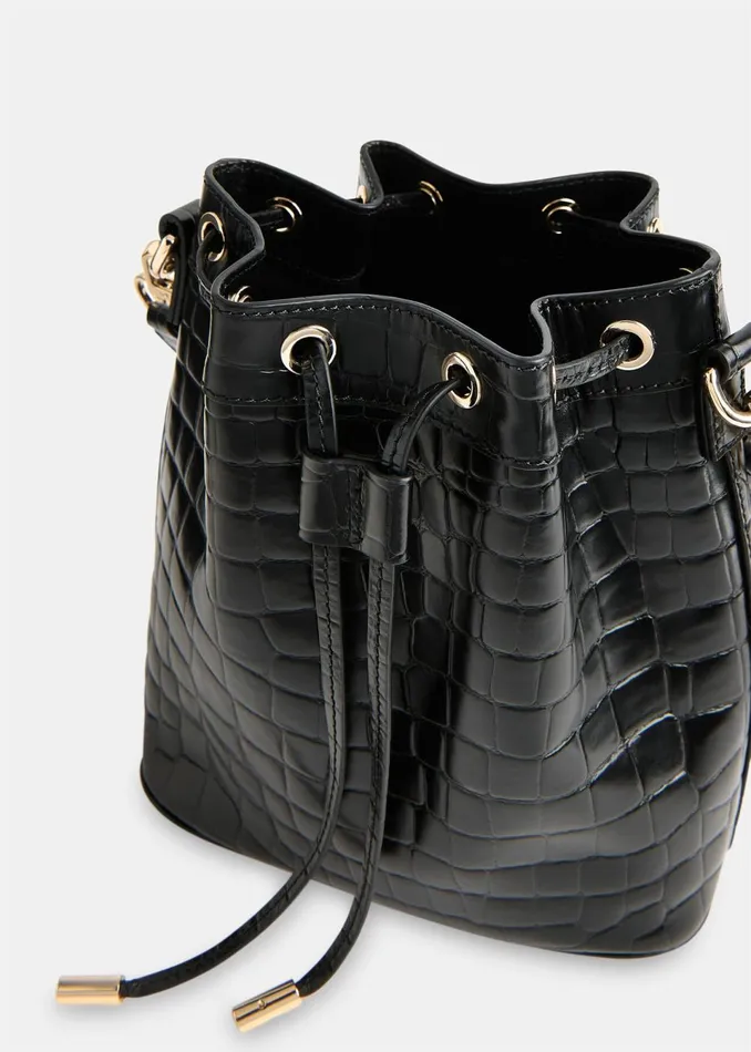 Women Leather Whistles Black Giulia Croc Bucket Bag