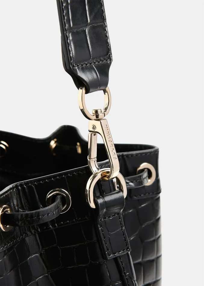 Women Leather Whistles Black Giulia Croc Bucket Bag