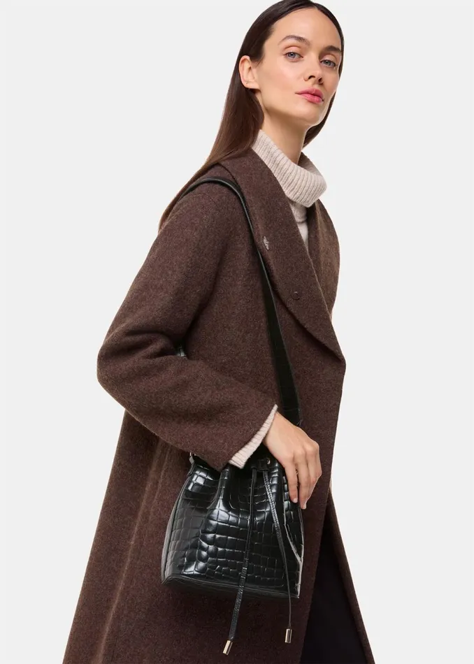 Women Leather Whistles Black Giulia Croc Bucket Bag
