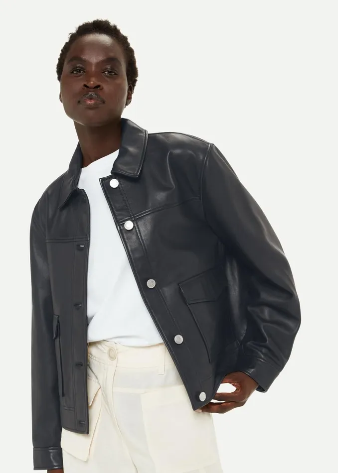 Women Leather Whistles Black Natia Leather Western Jacket