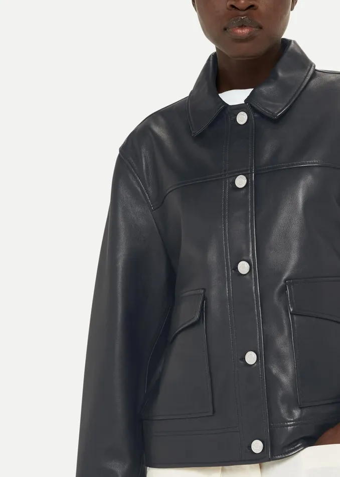 Women Leather Whistles Black Natia Leather Western Jacket