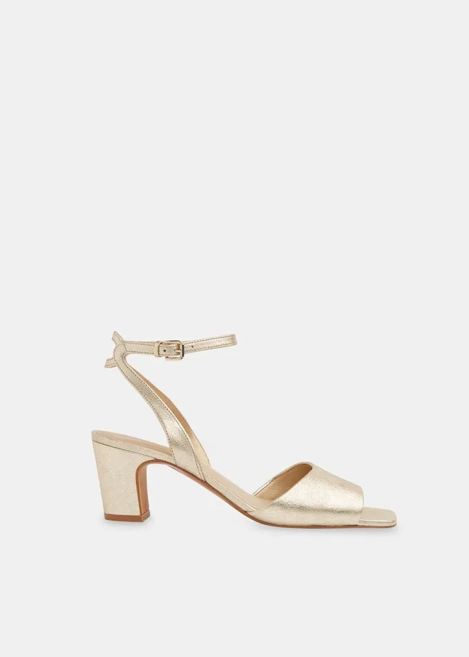 Women Leather Whistles Gold Emerson Block Heel Sandal