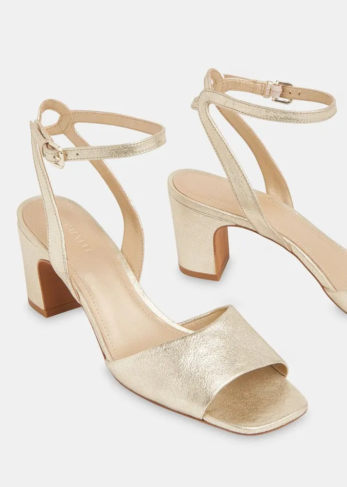 Women Leather Whistles Gold Emerson Block Heel Sandal