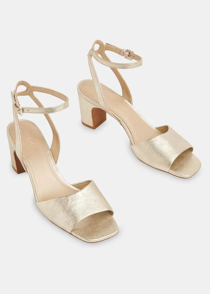 Women Leather Whistles Gold Emerson Block Heel Sandal