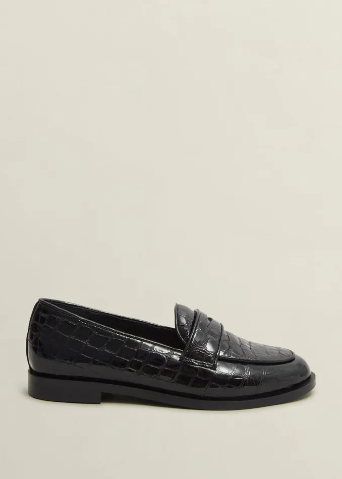 Women Lillian Leather Loafers Black Hobbs Flats