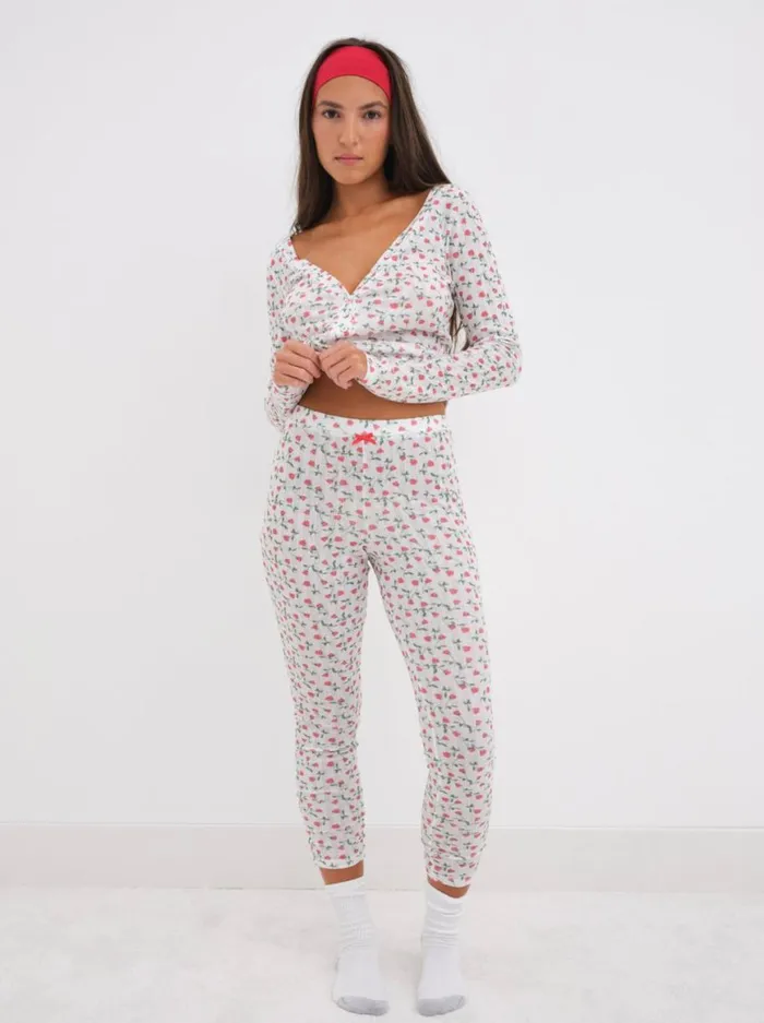 Women Lingerie For Love and Lemons Pointelle Long Sleeve Sleep Set White