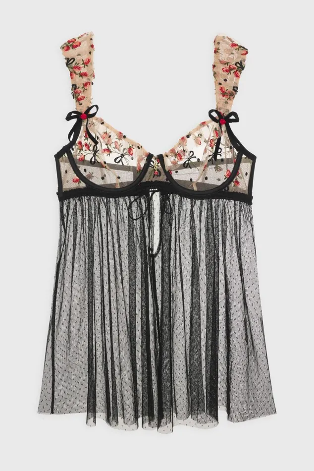 Women Lingerie For Love and Lemons Vera Babydoll Slip Dress Black