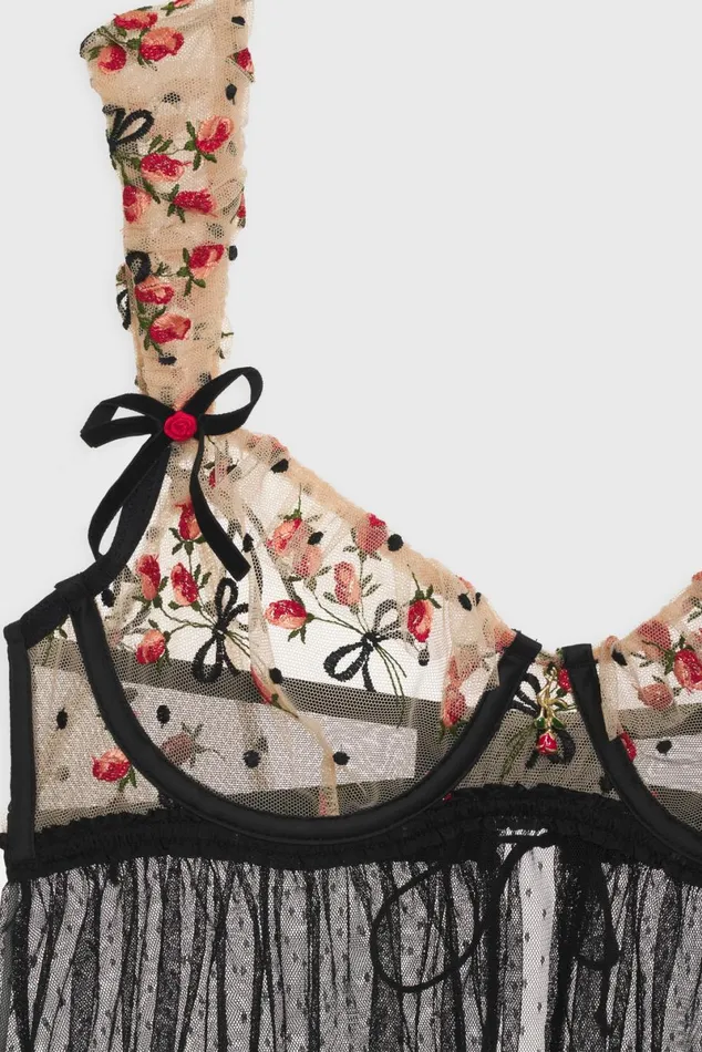 Women Lingerie For Love and Lemons Vera Babydoll Slip Dress Black