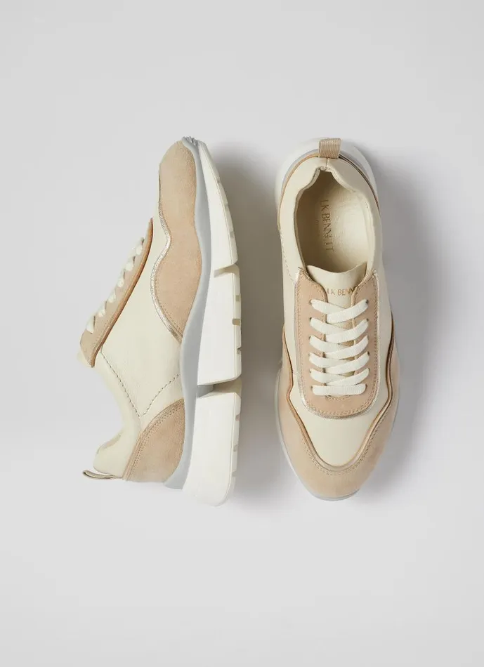Women LKB Step Cream Leather And Beige Suede Trainers Natural LKBennett Flats