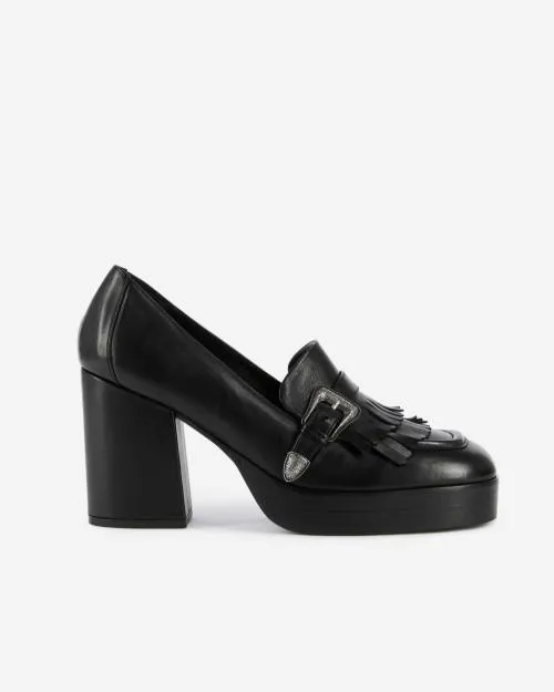 Women Loafers and Court Shoes The Kooples Black Leather Heeled Moccasins Black