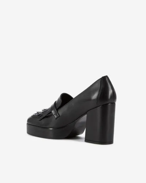 Women Loafers and Court Shoes The Kooples Black Leather Heeled Moccasins Black