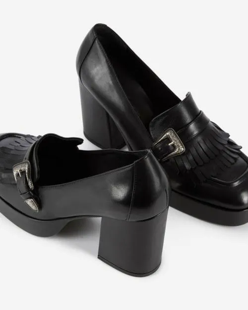 Women Loafers and Court Shoes The Kooples Black Leather Heeled Moccasins Black