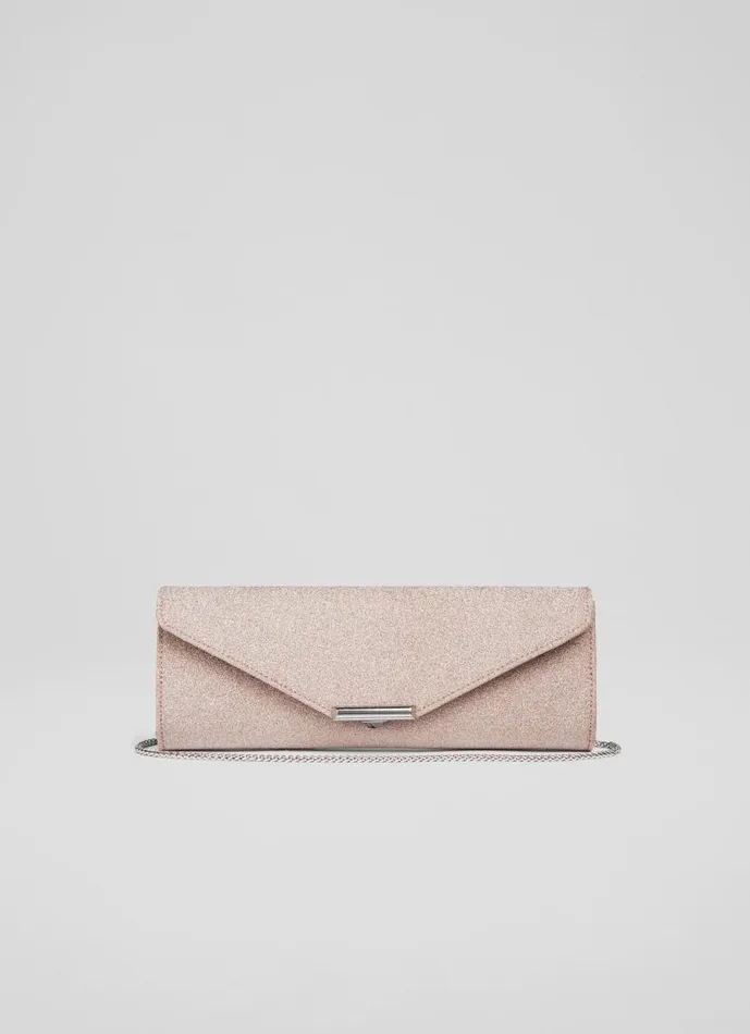 Women Lucille Rose Fine Glitter Clutch Bag LKBennett Clutch Bags