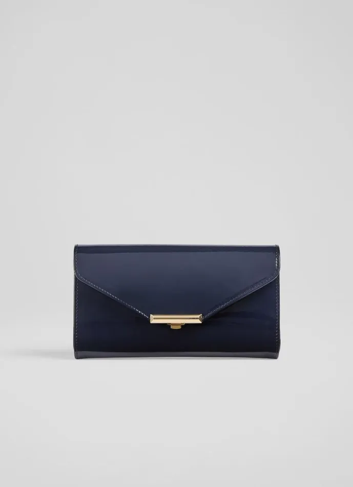 Women Lucy Navy Patent Leather Clutch Bag LKBennett Clutch Bags