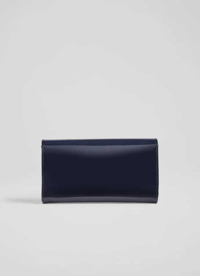 Women Lucy Navy Patent Leather Clutch Bag LKBennett Clutch Bags