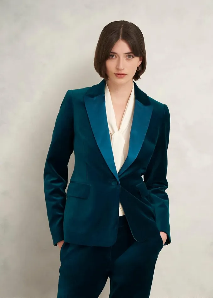 Women Luna Velvet Jacket Riverside Blue Hobbs Coats and Jackets