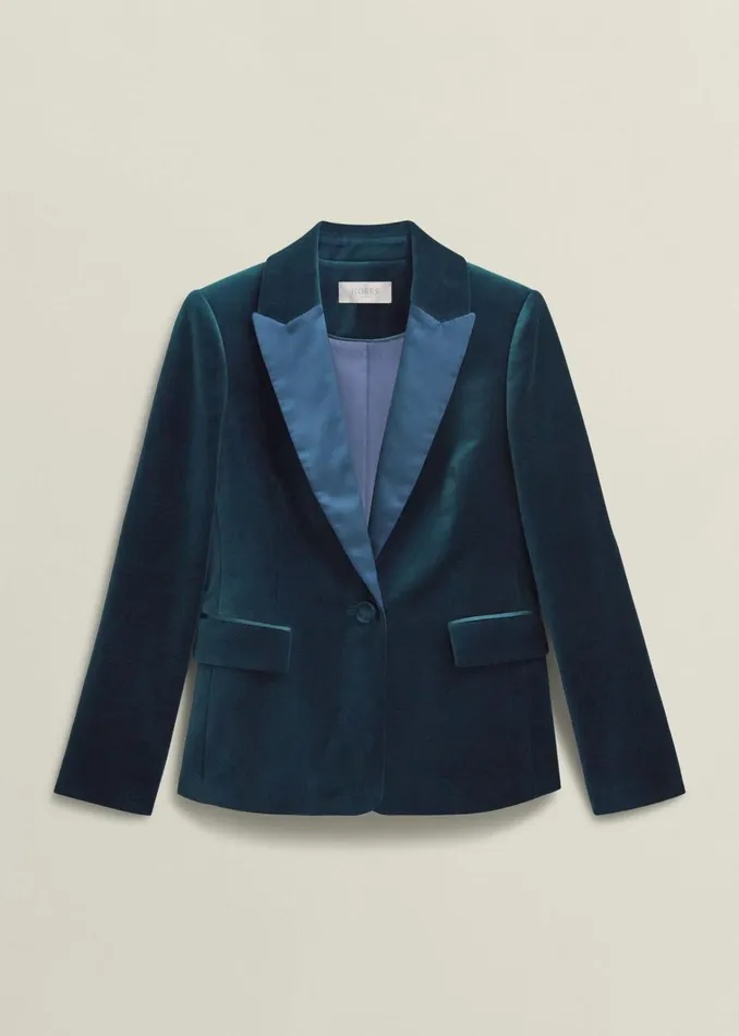 Women Luna Velvet Jacket Riverside Blue Hobbs Coats and Jackets