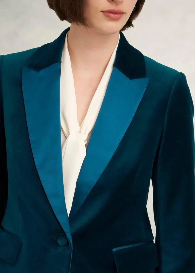 Women Luna Velvet Jacket Riverside Blue Hobbs Coats and Jackets