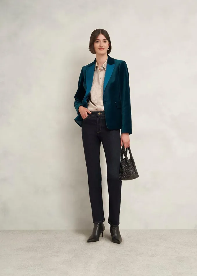 Women Luna Velvet Jacket Riverside Blue Hobbs Coats and Jackets