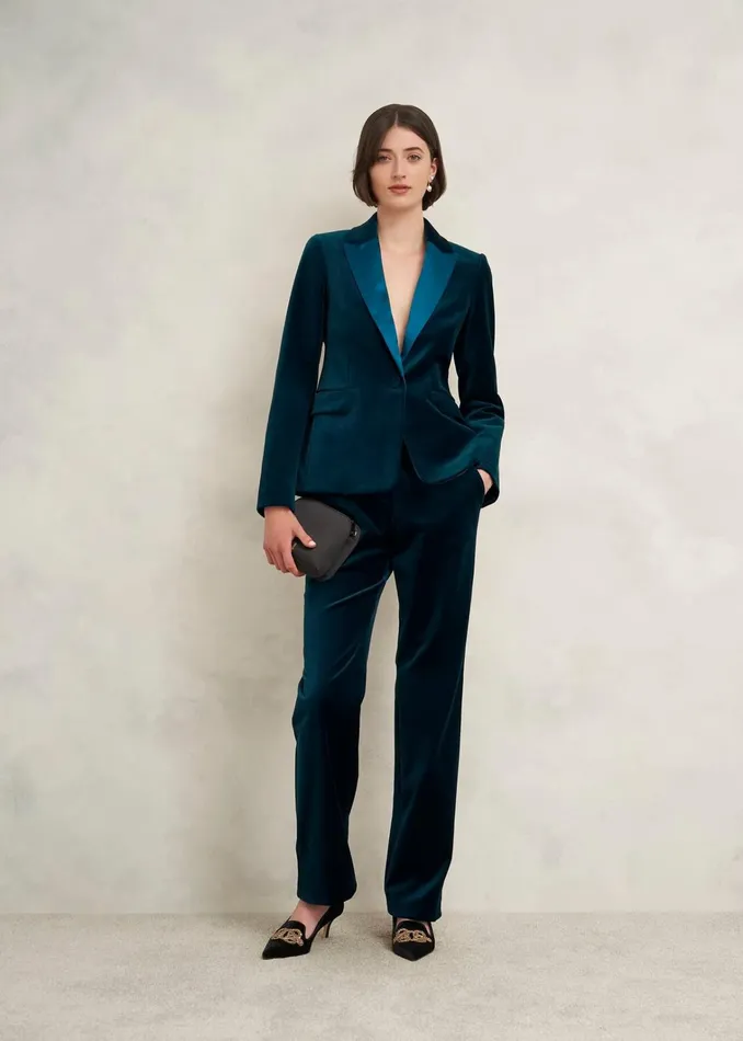 Women Luna Velvet Jacket Riverside Blue Hobbs Coats and Jackets