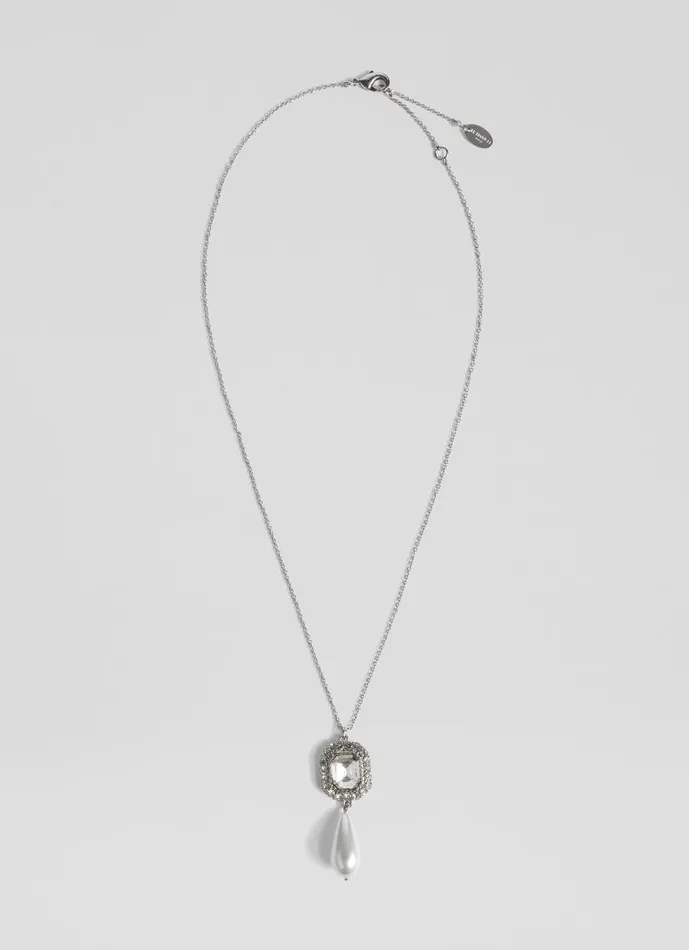 Women Margot Clear Crystal And Pearl Drop Necklace LKBennett Jewellery