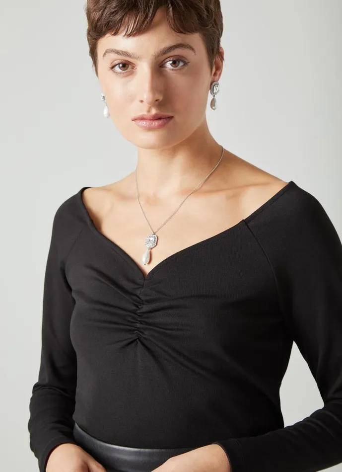 Women Margot Clear Crystal And Pearl Drop Necklace LKBennett Jewellery Women Margot Clear Crystal And Pearl Drop Necklace LKBennett Jewellery