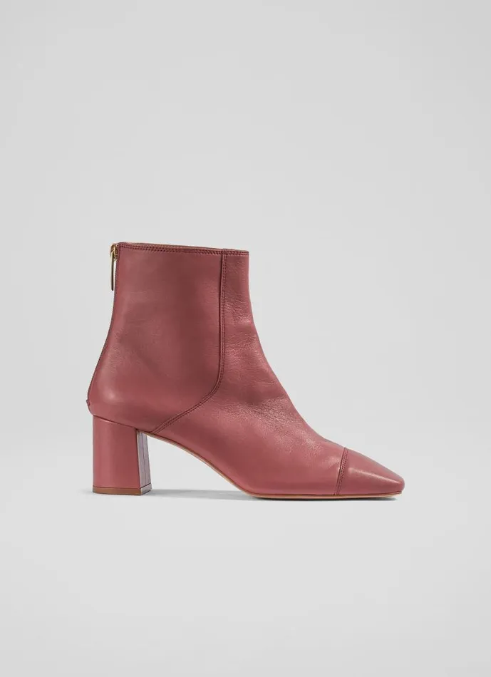 Women Maxine Rose Leather StitchDetail Ankle Boots Dark Rose LKBennett Boots