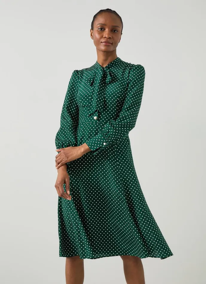 Women Mortimer Green and Cream Polka Dot Silk Dress Green LKBennett Dresses
